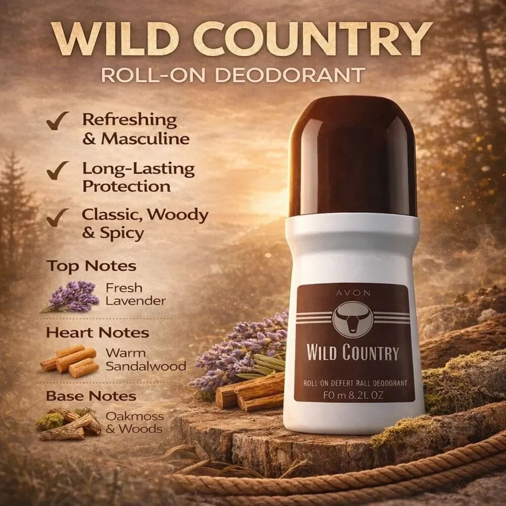 Avon Roll-On Deodorant - Wild Country 2.6 oz. (Pack of 6) NEW